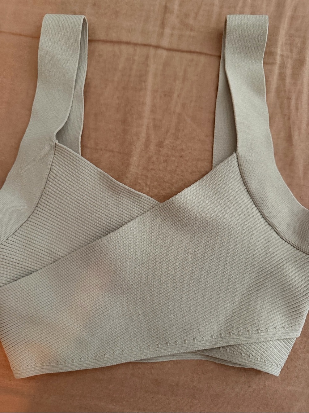 Babaton Ribbed Cross-Front Crop Top in Light Sage